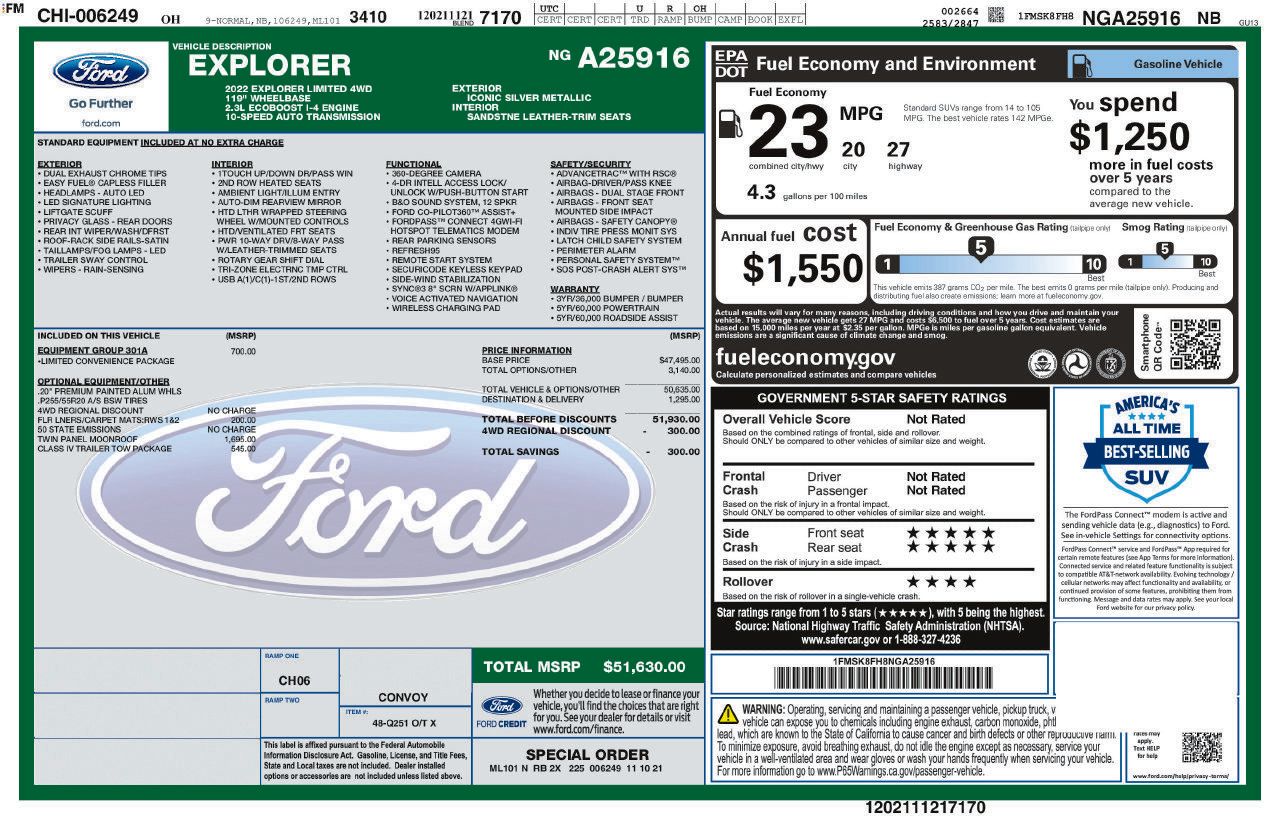 Used 2022 Ford Explorer Limited w/ Equipment Group 301A AWD/4WD image 5
