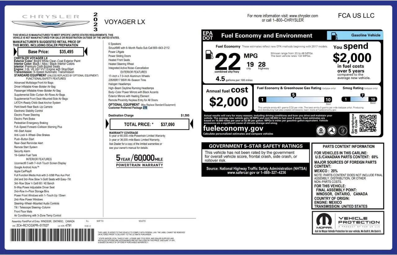 Used 2023 Chrysler Voyager LX FWD image 7