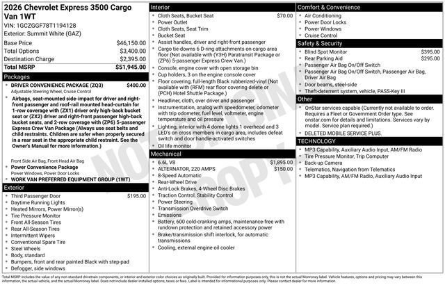 Used 2026 Chevrolet Express 3500 w/ Driver Convenience Package RWD image 28