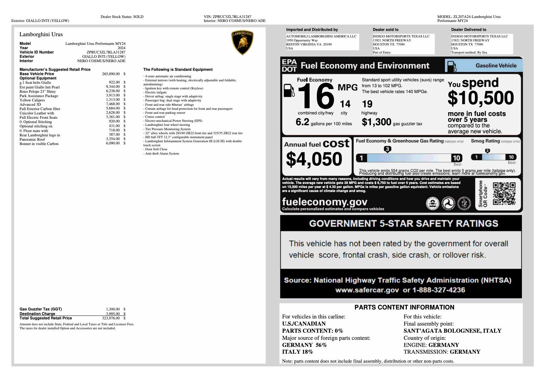 Used 2024 Lamborghini Urus Performante AWD/4WD image 49