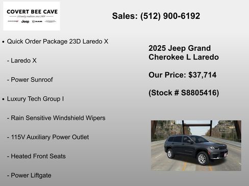 New 2025 Jeep Grand Cherokee L Laredo w/ Luxury Tech Group I RWD image 6