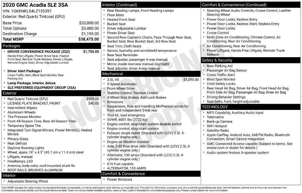Used 2020 GMC Acadia SLE w/ Driver Convenience Package FWD image 5