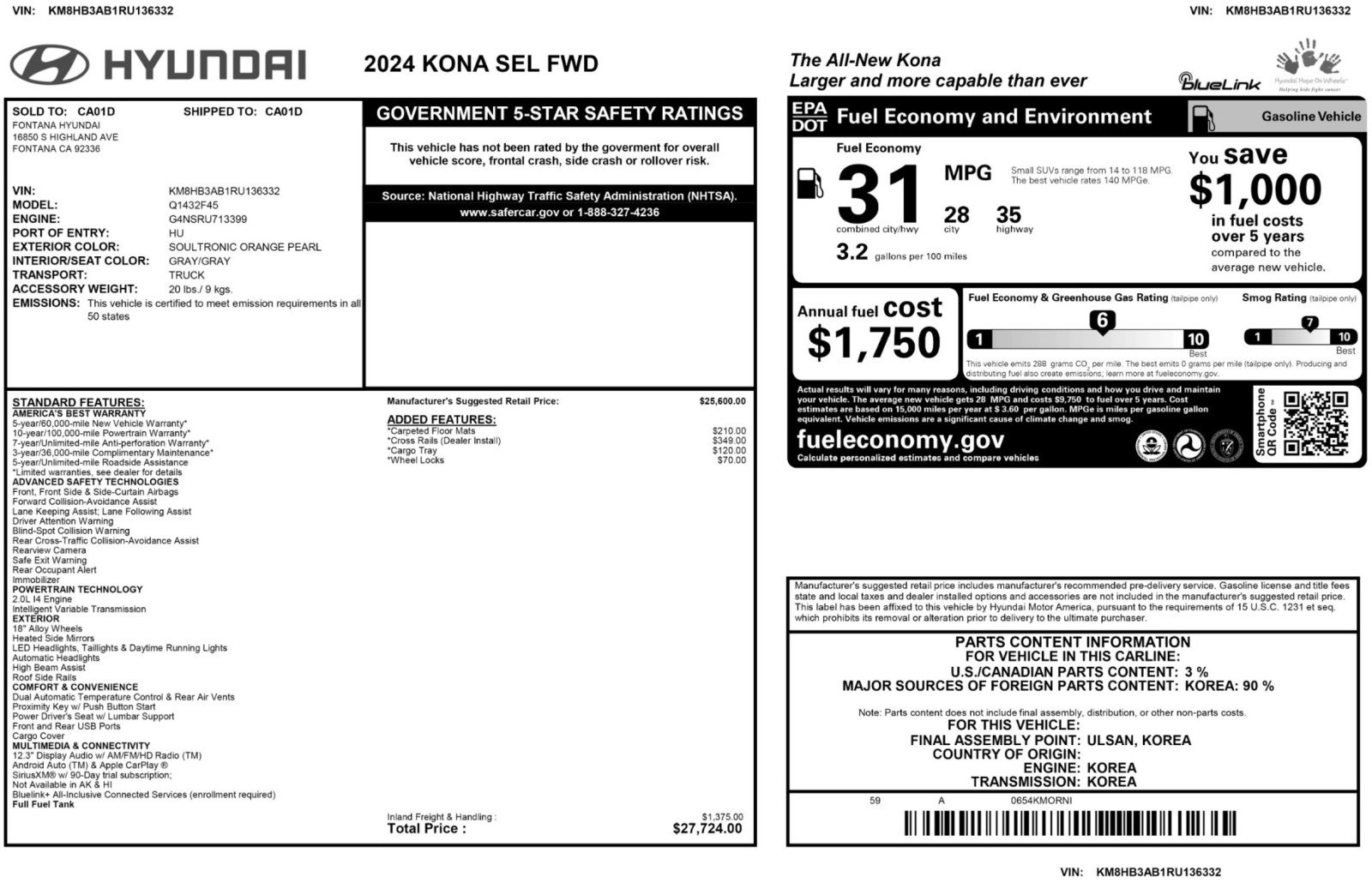 Used 2024 Hyundai Kona SEL FWD image 50