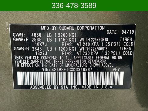 Used 2019 Subaru Outback 3.6R Touring w/ Popular Package #3A image 30