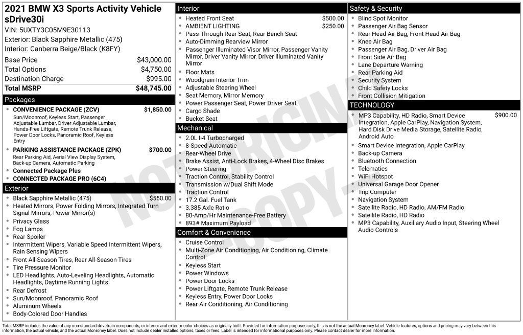 Certified 2021 BMW X3 sDrive30i w/ Convenience Package RWD image 2
