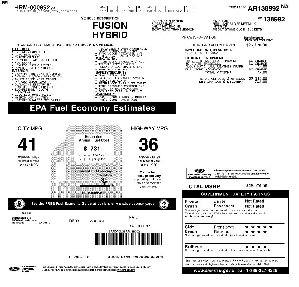 Used 2010 Ford Fusion Hybrid FWD image 9