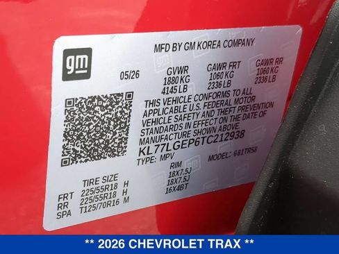 New 2026 Chevrolet Trax RS w/ Sunroof Package FWD image 25