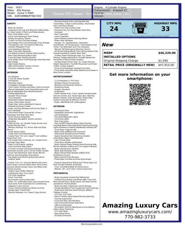 Used 2023 Alfa Romeo Giulia Ti w/ Active Assist Plus Package RWD image 24