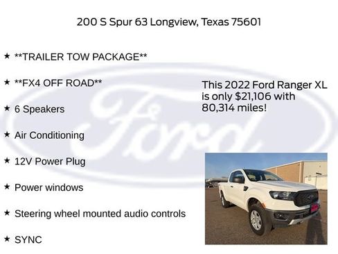 Used 2022 Ford Ranger XL w/ Equipment Group 101A High image 20