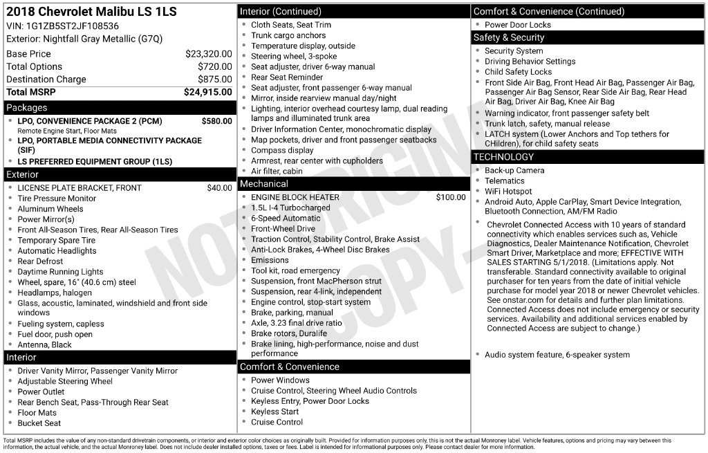 Used 2018 Chevrolet Malibu LS w/ LPO, Convenience Package 2 FWD image 19
