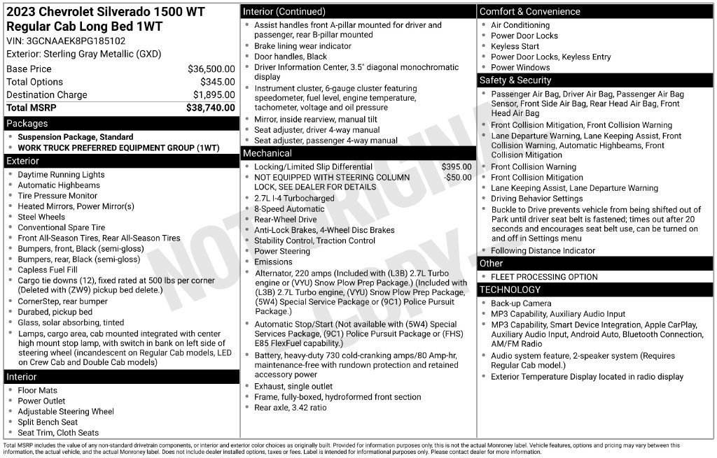 Used 2023 Chevrolet Silverado 1500 W/T RWD image 2