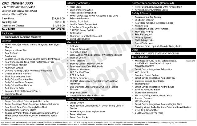 Used 2021 Chrysler 300 S RWD image 1