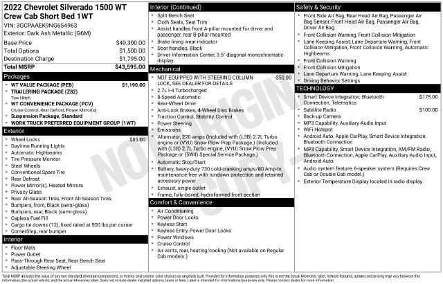Used 2022 Chevrolet Silverado 1500 W/T w/ WT Value Package RWD image 4