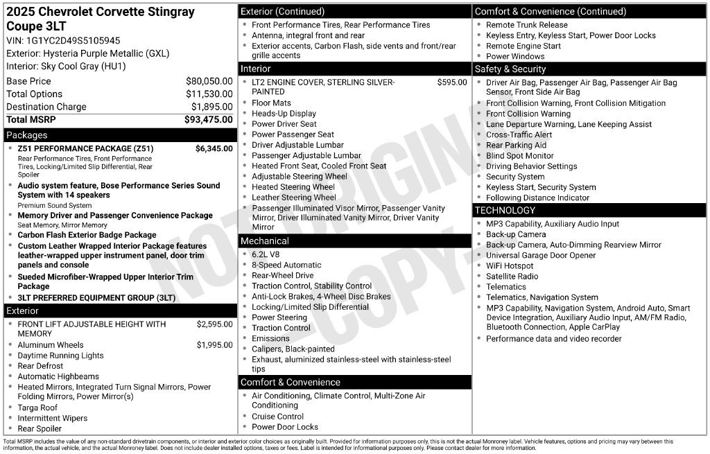 Used 2025 Chevrolet Corvette Stingray Premium Cpe w/ Z51 Performance Package RWD image 12