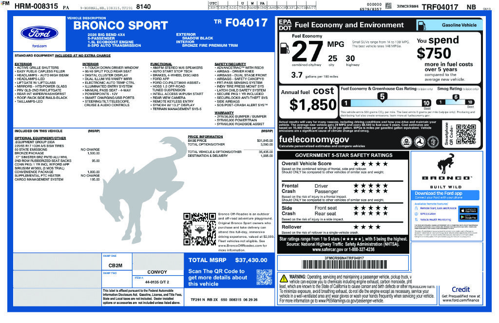 New 2026 Ford Bronco Sport Big Bend w/ Convenience Package AWD/4WD image 6