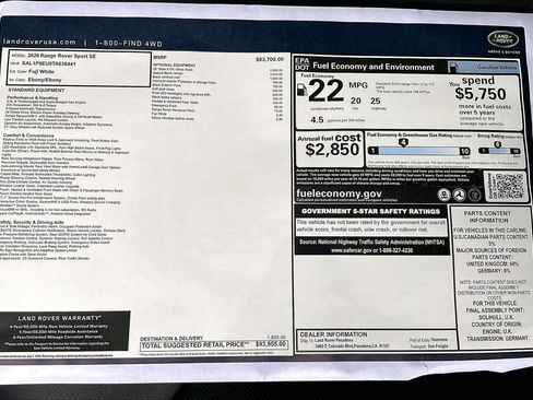 New 2026 Land Rover Range Rover Sport SE AWD/4WD image 21