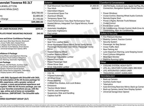 Certified 2020 Chevrolet Traverse RS w/ LPO, Floor Liner Package AWD/4WD image 10