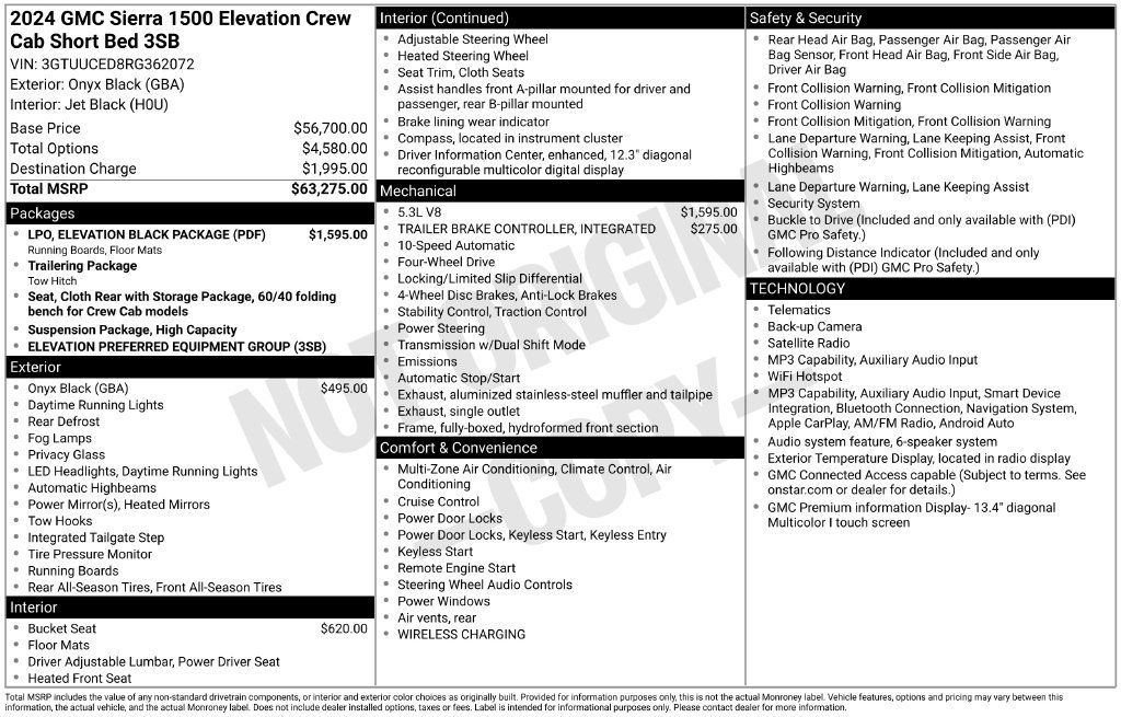 Used 2024 GMC Sierra 1500 Elevation w/ LPO, Elevation Black Package AWD/4WD image 2