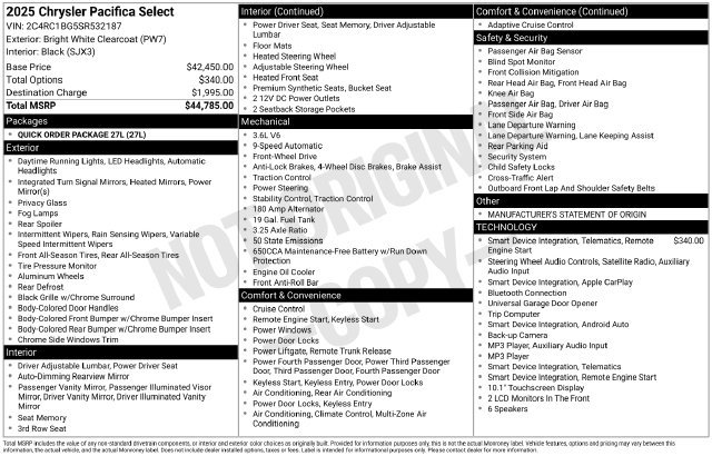 Used 2025 Chrysler Pacifica Select FWD image 4