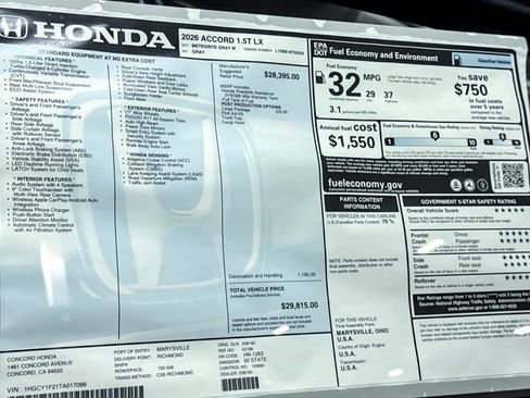 New 2026 Honda Accord LX image 32