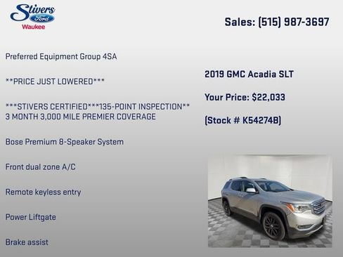 Used 2019 GMC Acadia SLT AWD/4WD image 8