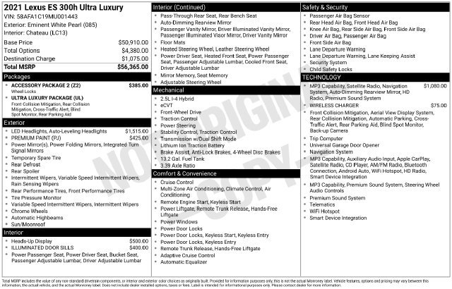 Used 2021 Lexus ES 300h Ultra Luxury w/ Accessory Package 2 FWD image 1