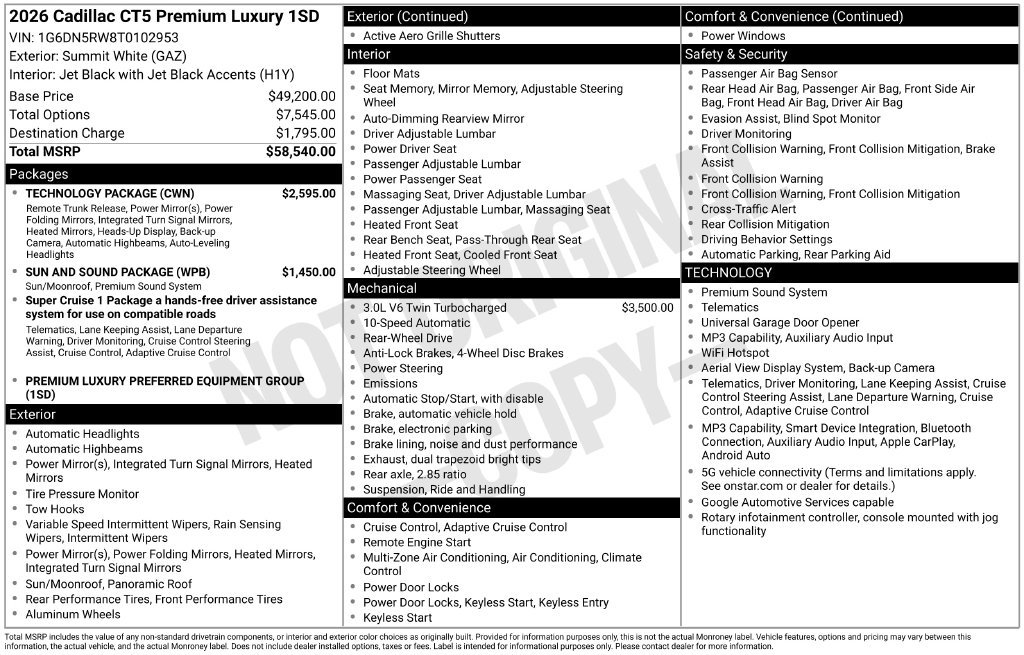 Certified 2026 Cadillac CT5 Premium Luxury w/ Technology Package RWD image 22