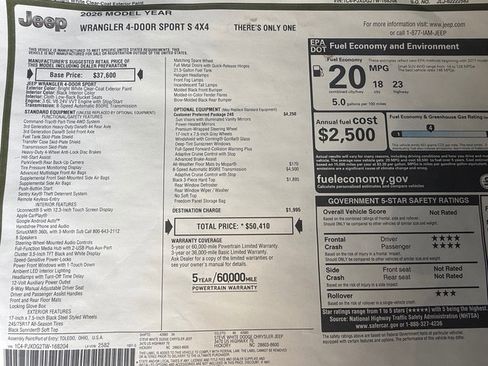 New 2026 Jeep Wrangler Unlimited Sport image 29