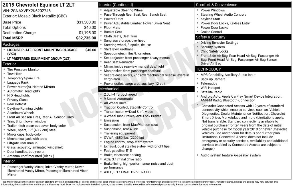 Used 2019 Chevrolet Equinox LT AWD/4WD image 2