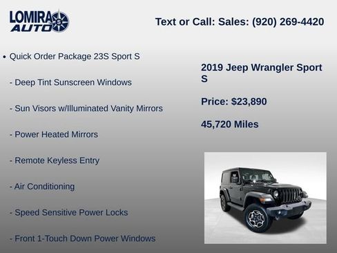 Used 2019 Jeep Wrangler Sport w/ Quick Order Package 23S AWD/4WD image 8