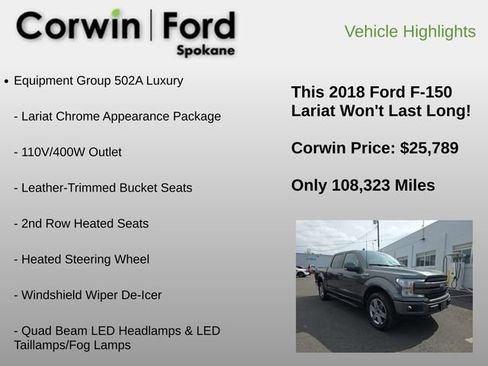 Used 2018 Ford F150 Lariat w/ Equipment Group 502A Luxury AWD/4WD image 12