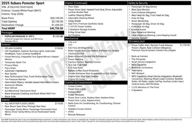 Used 2025 Subaru Forester Sport w/ Popular Package #1 AWD/4WD image 38