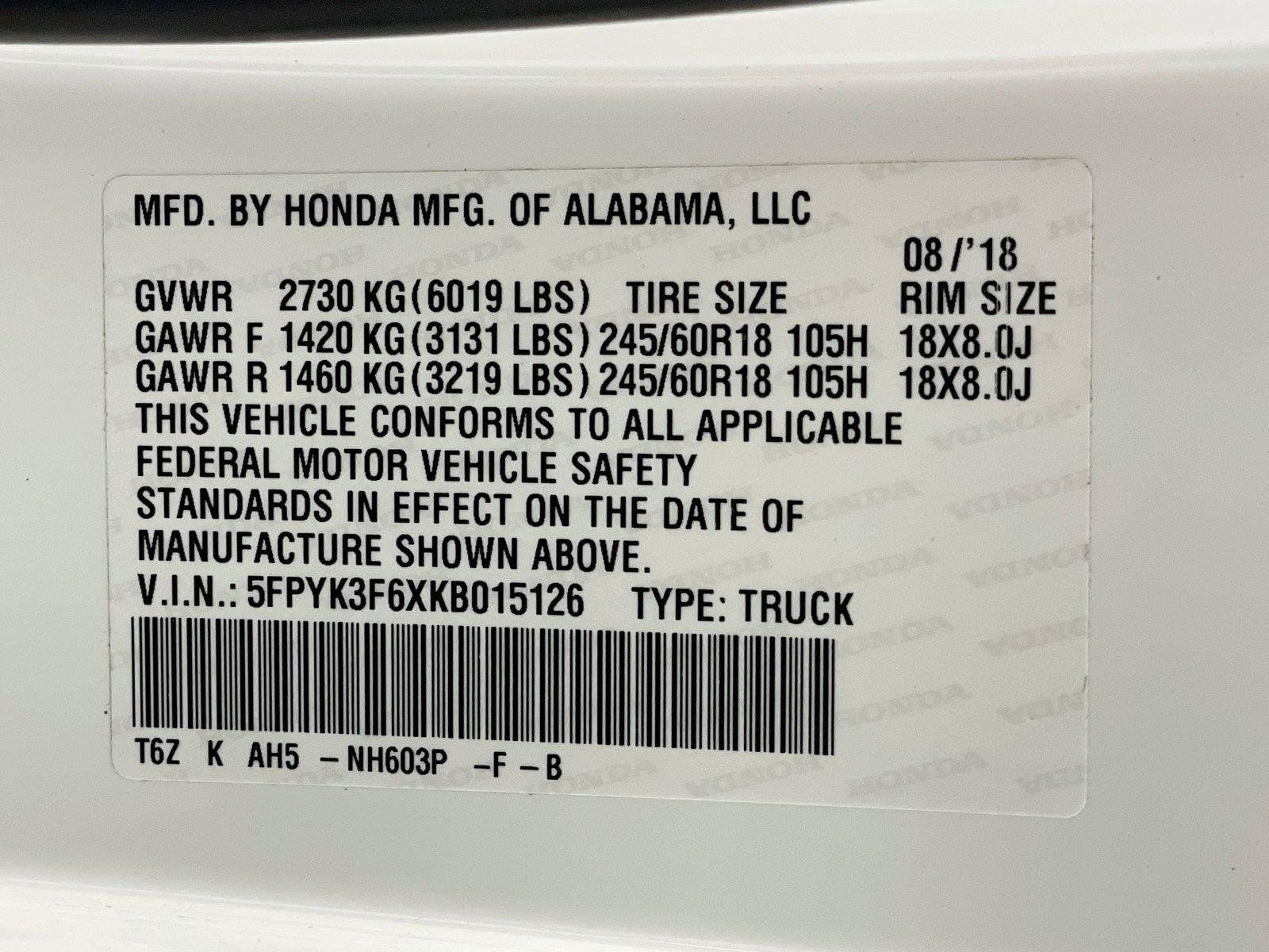Certified 2019 Honda Ridgeline RTL-T image 36
