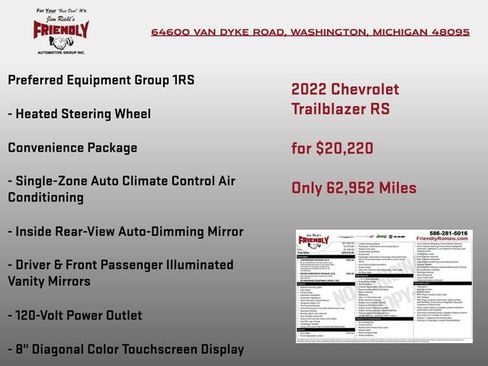 Used 2022 Chevrolet TrailBlazer RS w/ Convenience Package AWD/4WD image 3