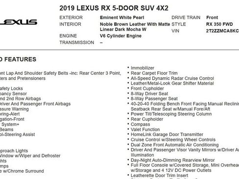 Used 2019 Lexus RX 350 FWD w/ Premium Package image 22