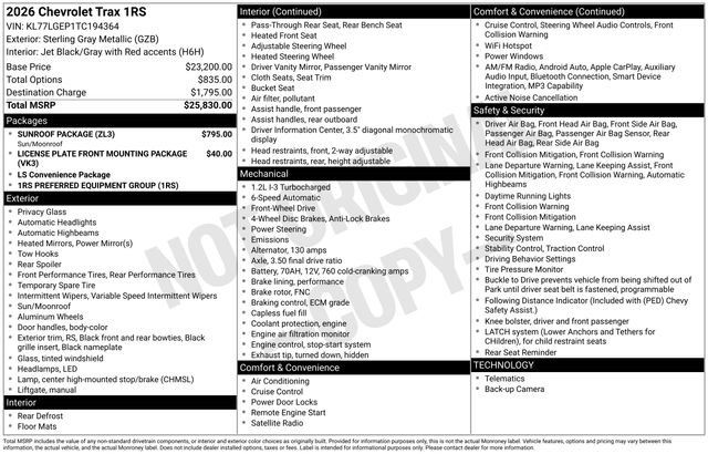 New 2026 Chevrolet Trax RS w/ Sunroof Package FWD image 15