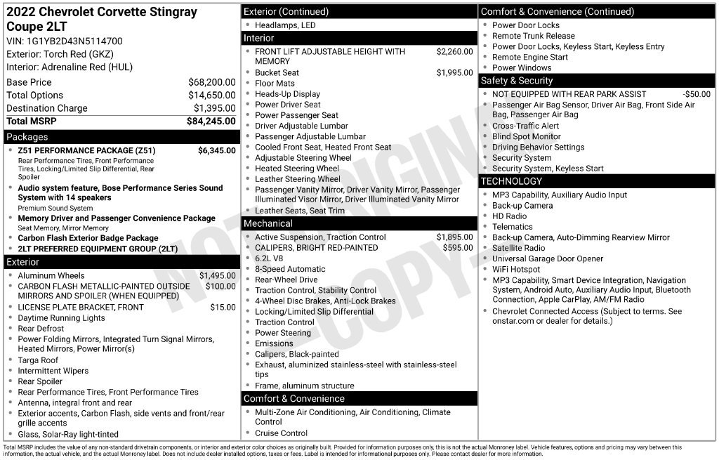 Used 2022 Chevrolet Corvette Stingray Preferred Cpe w/ Z51 Performance Package RWD image 2