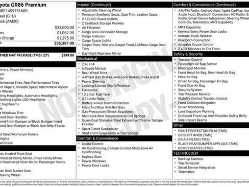 Used 2025 Toyota GR86 Premium w/ ALL Weather Mat Package (TMS) RWD image 34
