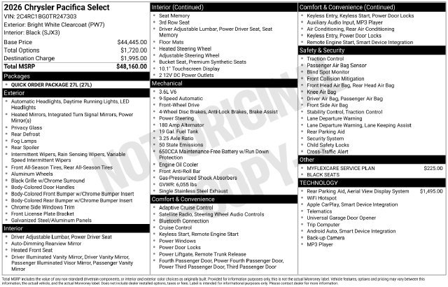 New 2026 Chrysler Pacifica Select FWD image 20