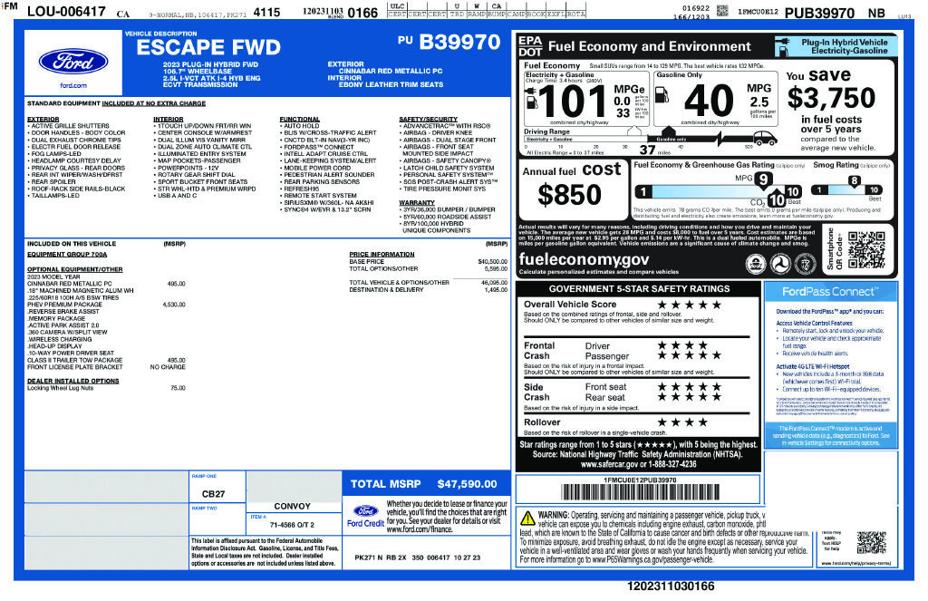 Certified 2023 Ford Escape SE w/ PHEV Premium Package FWD image 32