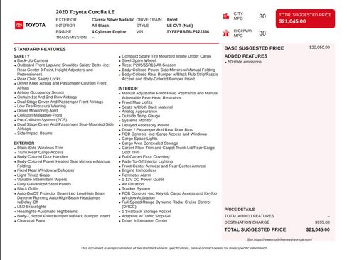 Used 2020 Toyota Corolla LE FWD image 3