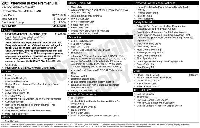 Used 2021 Chevrolet Blazer Premier w/ Driver Confidence II Package FWD image 36