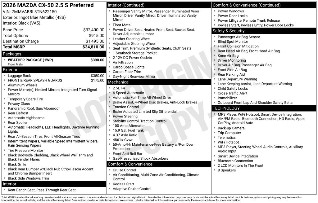 New 2026 MAZDA CX-50 AWD 2.5 S w/ Weather Package image 6