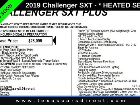 Used 2019 Dodge Challenger SXT w/ Plus Package RWD image 8