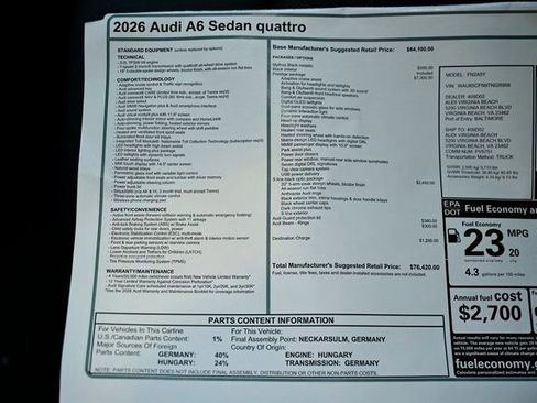 New 2026 Audi A6 Prestige image 39