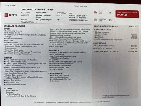 Used 2017 Toyota Tacoma Limited w/ Tow Package AWD/4WD image 25