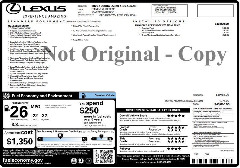 Used 2022 Lexus ES 350 w/ Accessory Package FWD image 3