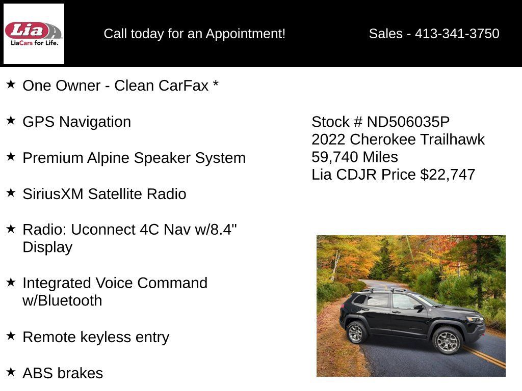 Used 2022 Jeep Cherokee Trailhawk w/ Sun, Sound & Nav Group AWD/4WD image 21