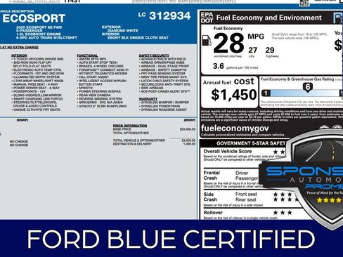 Certified 2020 Ford EcoSport SE FWD image 1