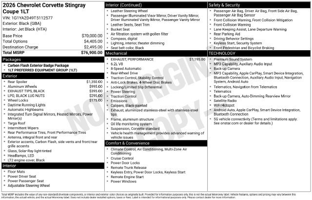 Used 2026 Chevrolet Corvette Stingray Coupe w/ 1LT RWD image 2
